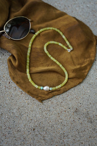 Lemon Jade & Keshi Pearl Beaded Necklace