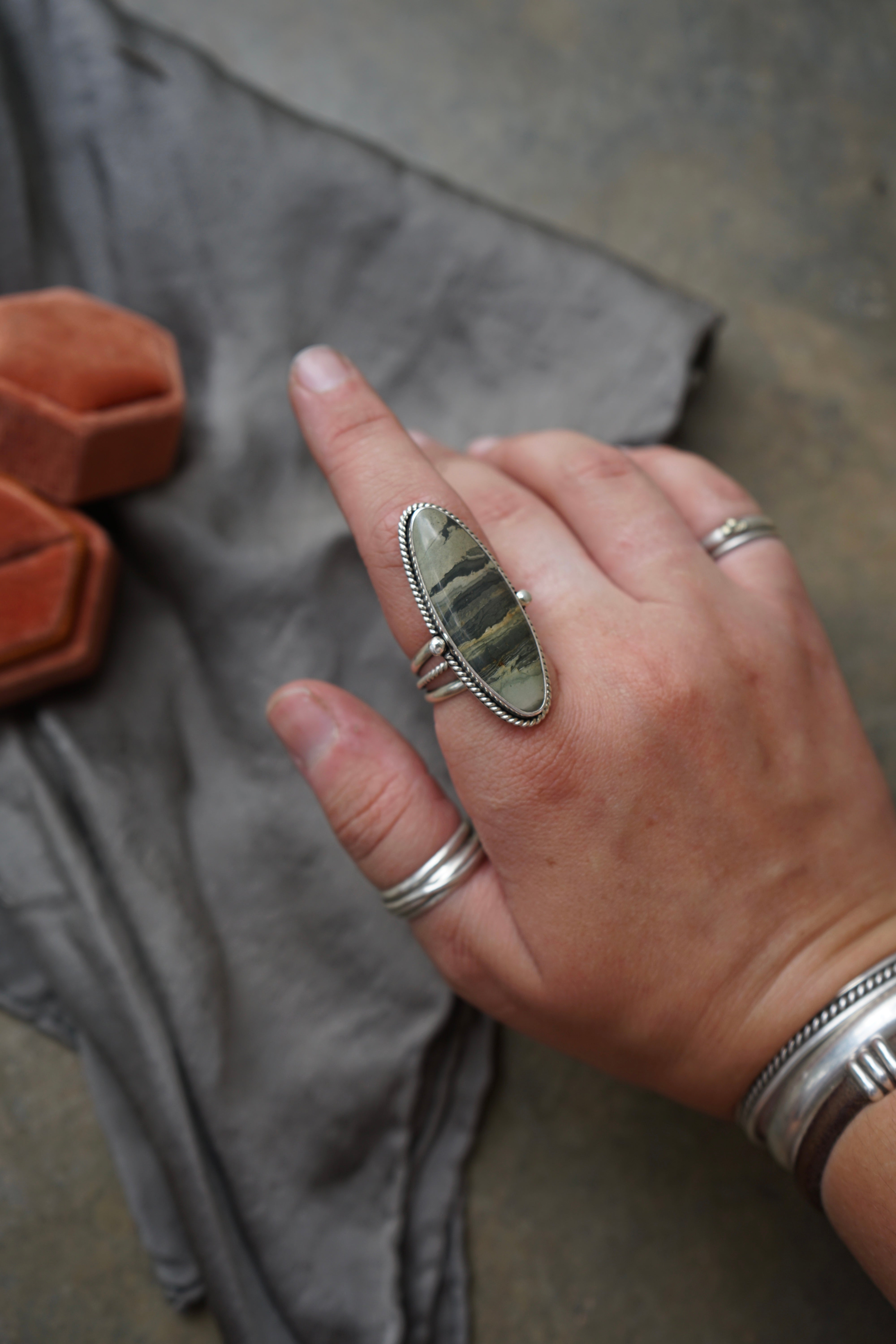 Oregon Landscape Jasper Ring sz. 9.25