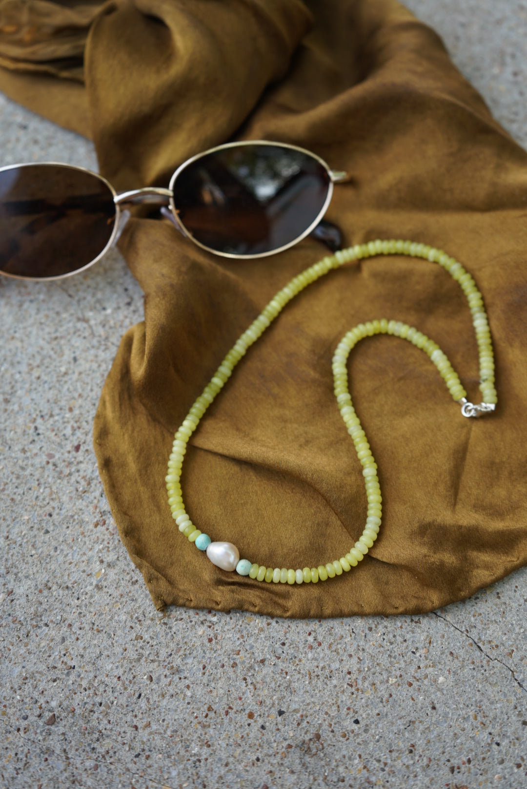 Lemon Jade & Keshi Pearl Beaded Necklace