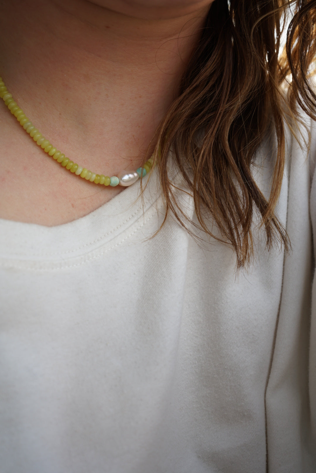 Lemon Jade & Keshi Pearl Beaded Necklace