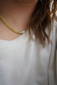 Lemon Jade & Keshi Pearl Beaded Necklace