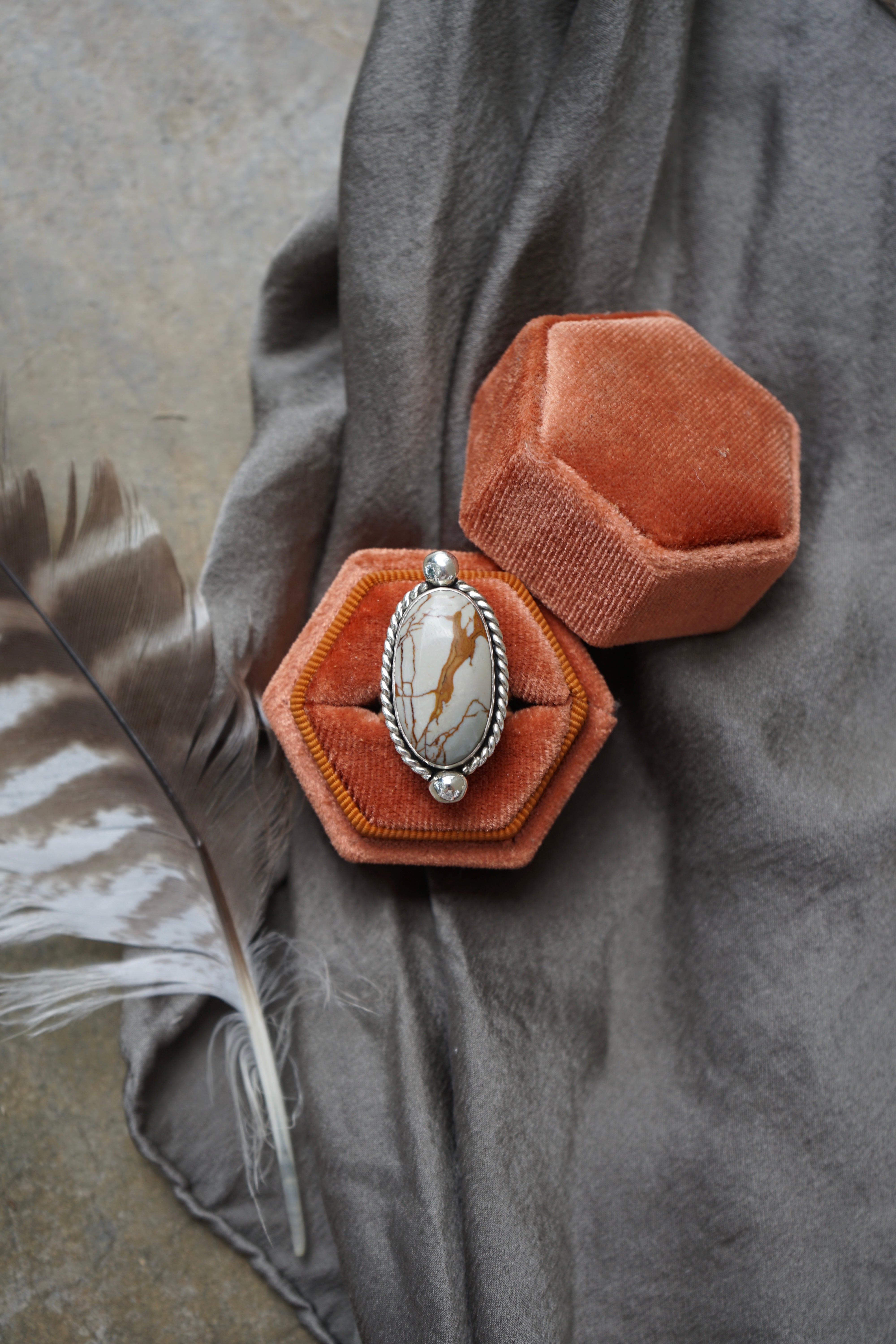 Desert Fire Jasper Ring sz. 5.5